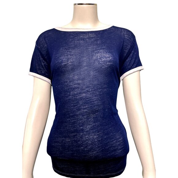 American Eagle Outfitters Sheer Short SleeDark Navy Blue Sheer T Shirt Size Larg - Picture 1 of 11